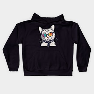 Mr cool cat in a colored glasses Kids Hoodie